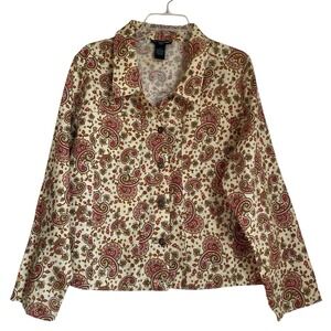 St Tropez Linen Jacket 1X Floral Multicolor Trucker Cropped Lightweight